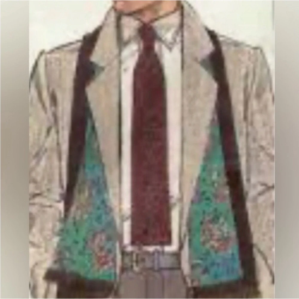 Hand printed in Switzerland Opera Wool Scarf w/ Red & Gray Paisley Design.